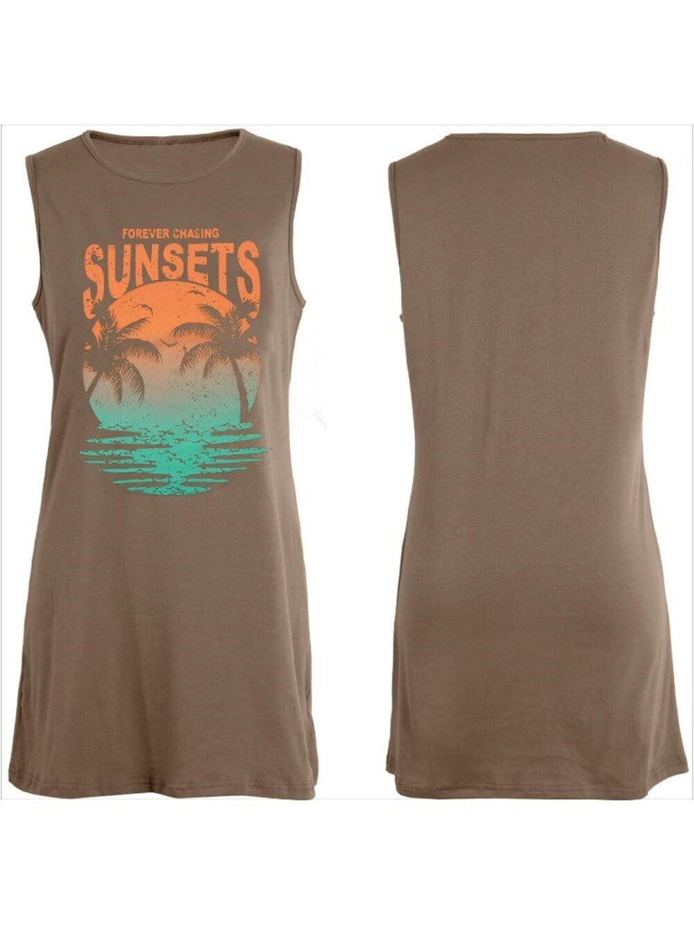 Women's Brown Stylish Sleeveless Beach Vacation Sundress Short Tank Mini Dress - Picture 6 of 6